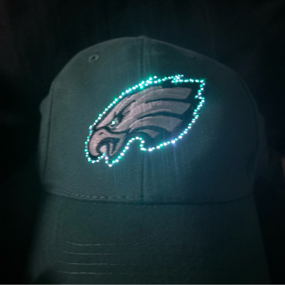 Light Up Vintage Philadelphia Eagles Green Cap with Velcro adjustable strap.